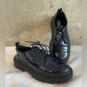 Zara Kids Derby Shoes in Blue Patent Finish